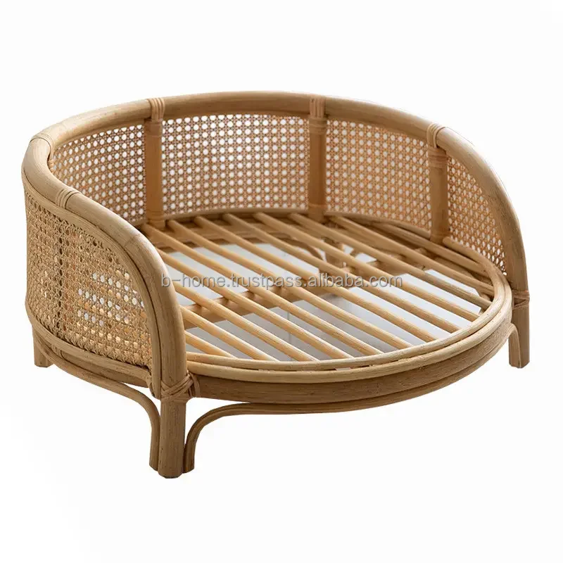 Wholesale Natural Rattan Pet Bed round Soft Cozy Handmade Pet House from Vietnam Wicker Material Handicraft