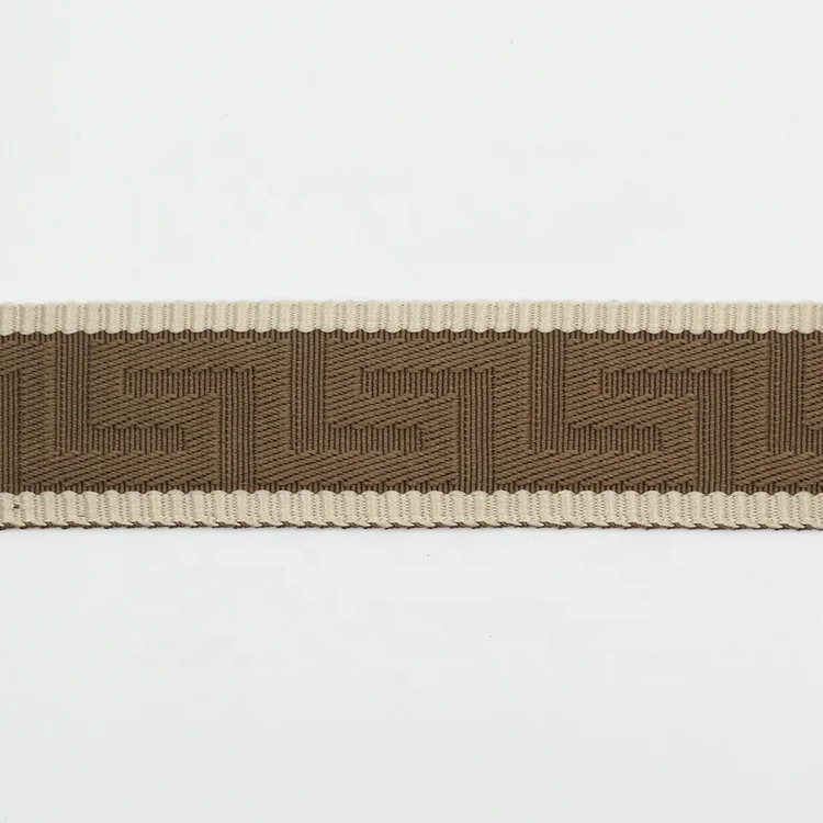 Manufacture 5cm high quality thick polyester woven tapes 2 inch elegant greek key embossed webbing straps for bag furniture