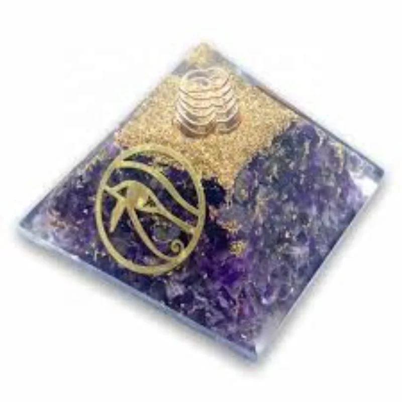 Orgonite Amethyst Orgone Pyramid With Chakra Design Symbol Wholesale Crystals Healing Reiki Meditation Spiritual Products