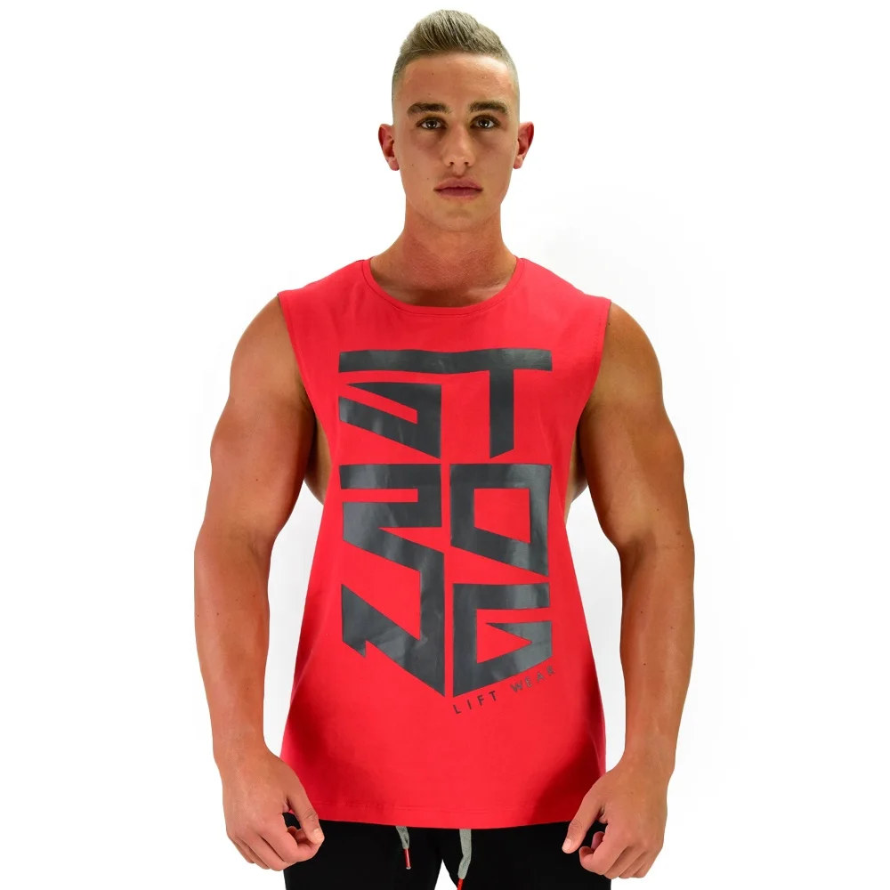 
White Loose gym man tank top bodybuilding custom logo printing training weight lifting men singlet sports wear 