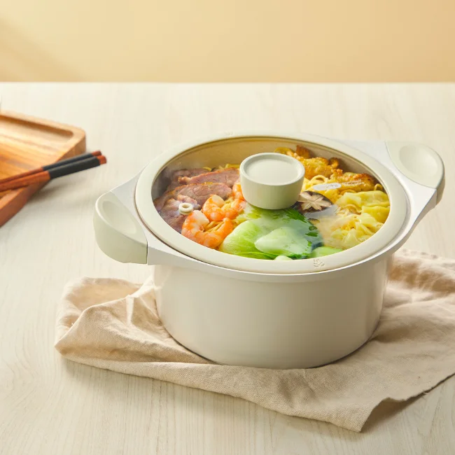 Omi Simple 24cm High Profile Marble Hot Pot Simple Kitchenware Aluminium Non-Stick Soup and Stock Cookware