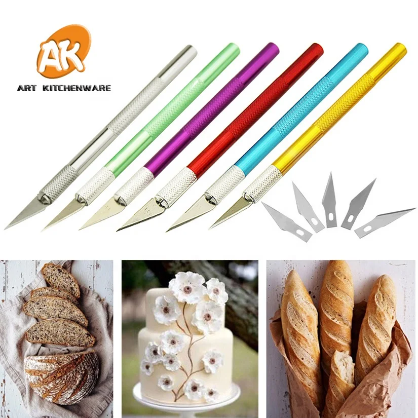 Алюминиевый резьбовой инструмент AK для выпечки и 5 шт. лезвий нож фруктов помадки украшения торта резьбы