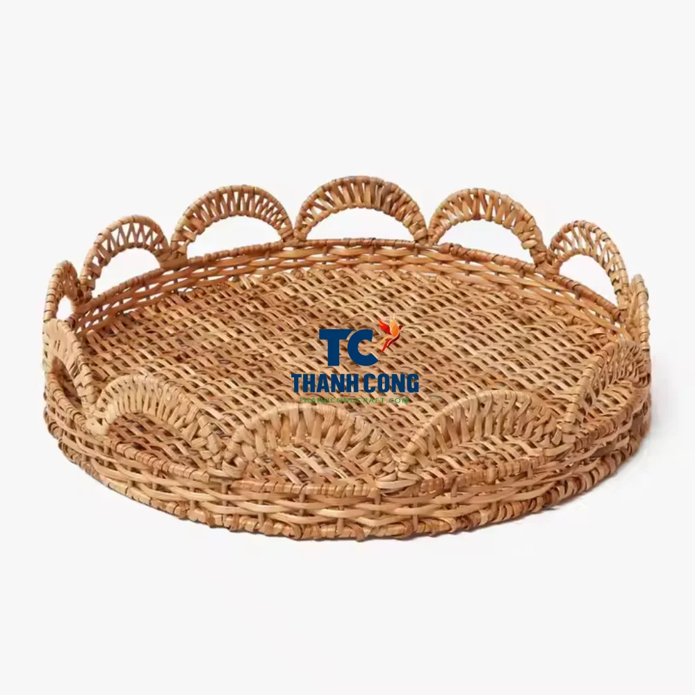 Best selling Eid Mubarak tray rattan serving tray, handcrafted in Vietnam with trendy all natural color designed serving party