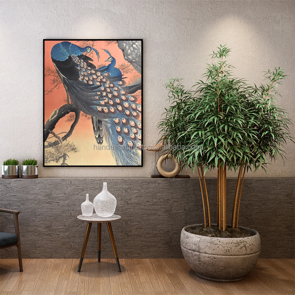 Canvas print with frame Two peacocks on a tree branch for bed room