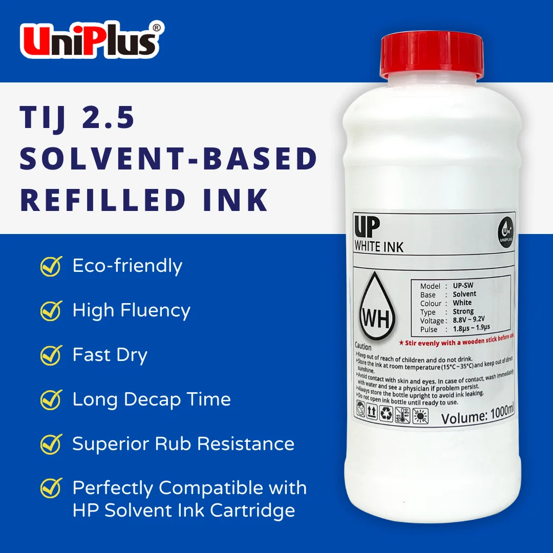 Uniplus High Quality White Refill Ink For Solvent Based Cartridge