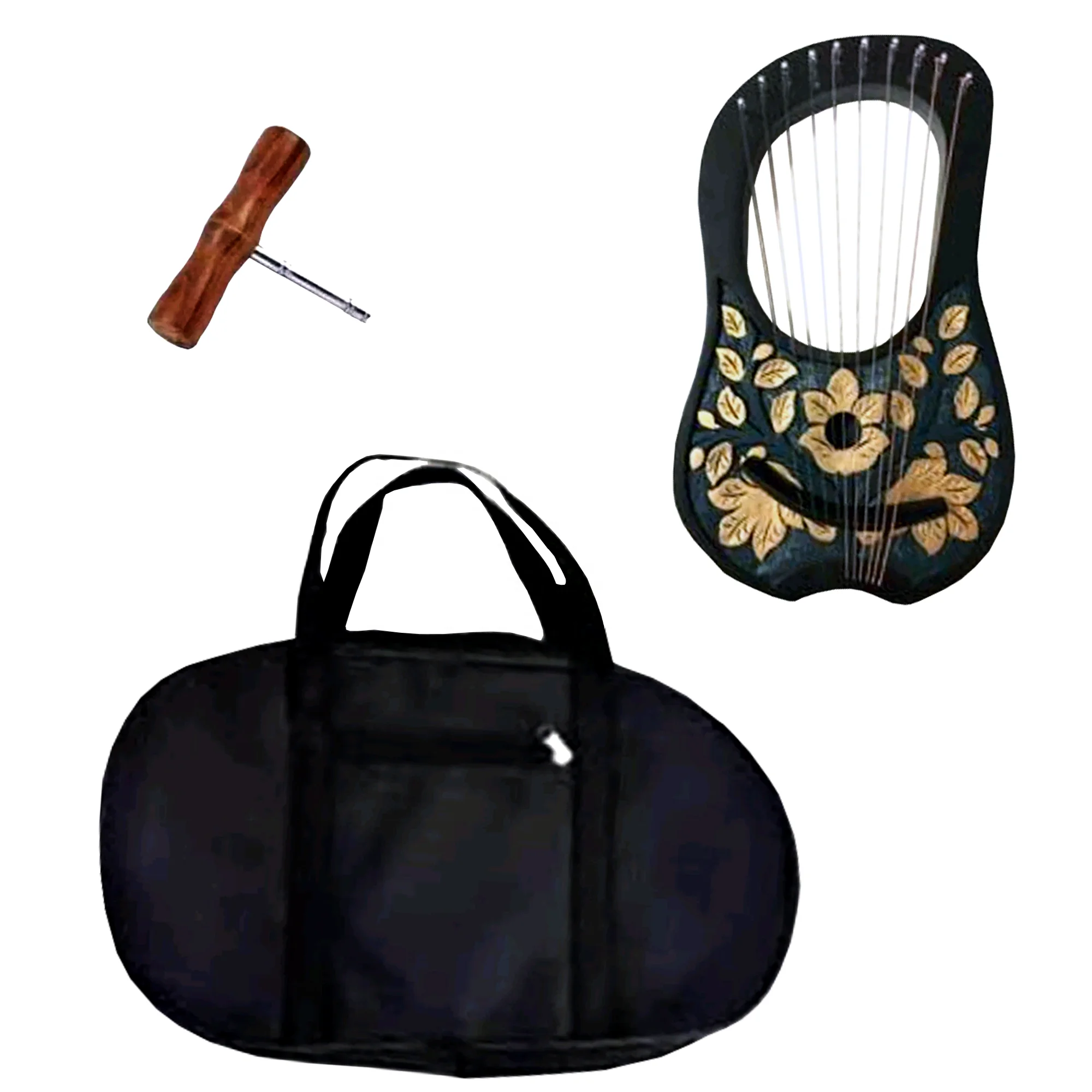 10 Strings Rosewood Irish engraving Baby Solid Wood harp in black and golden color