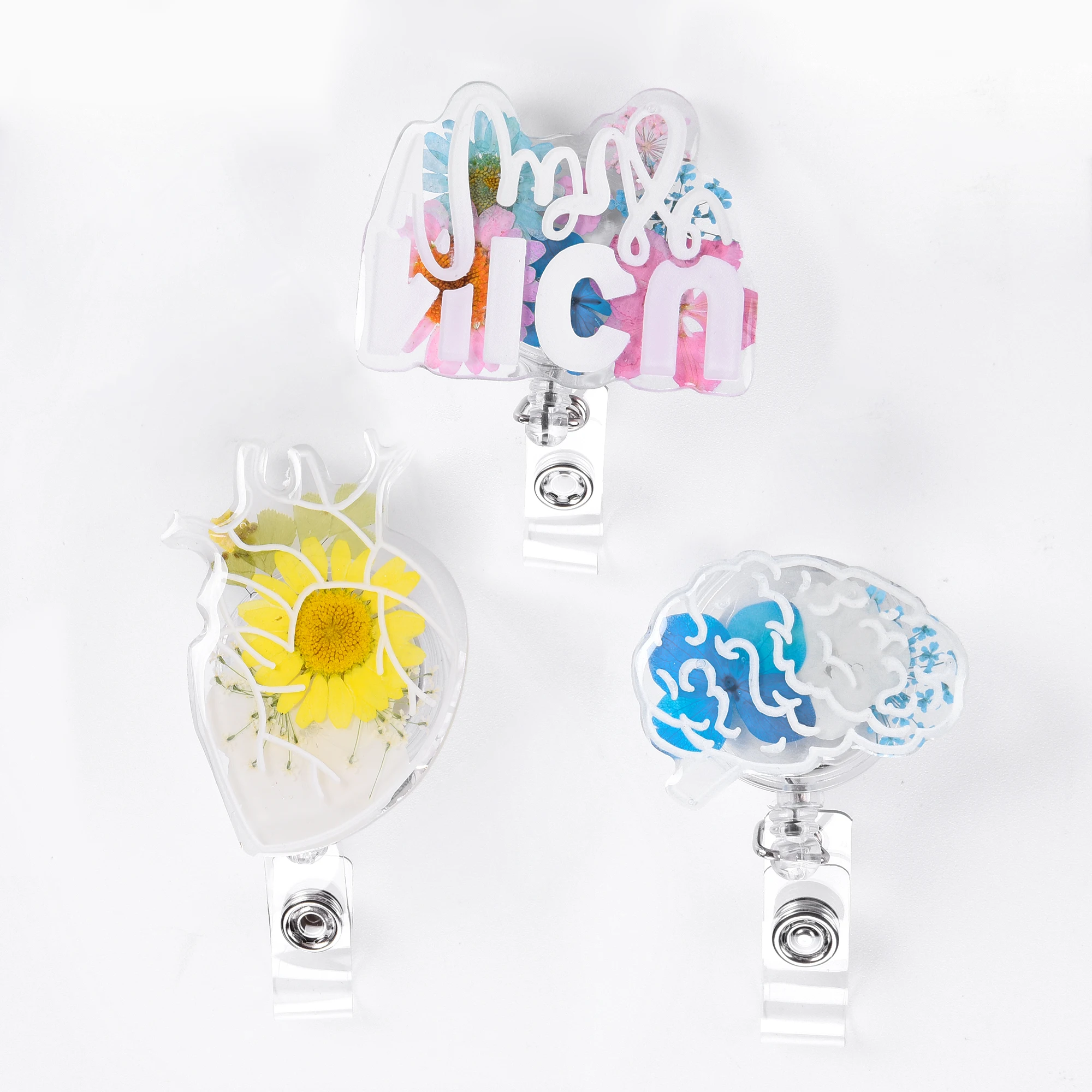 Factory Outlet Dried Flower Medical Badge Reel Resin Badge Reel with Welcome Gifts Usage Scenes