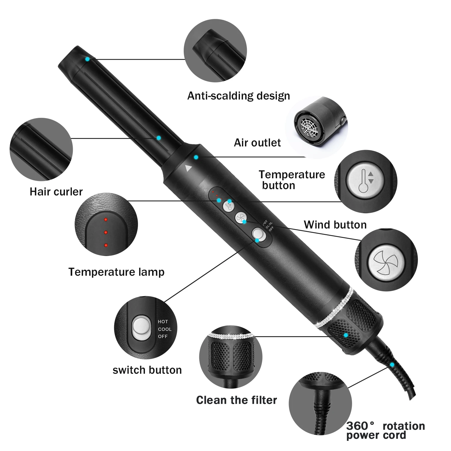 7 In 1 Hair Dryer Nozzle Diffuser Hot Air Brush Straightener Comb Curler Blow Dryer Brush One Step Home Dryer Hot Air Styler