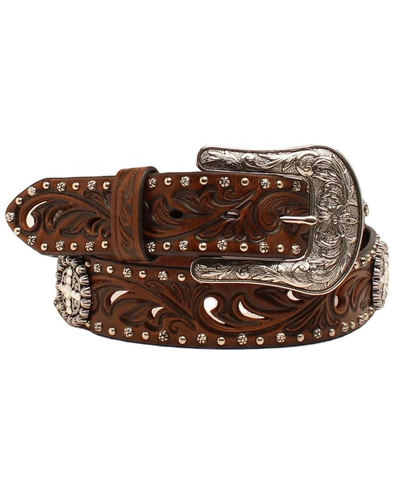 Western Cowboy Top Quality Leather Waist Belt With Stud & Hand Tooled Design Wholesale Manufacturer All Sizes Available
