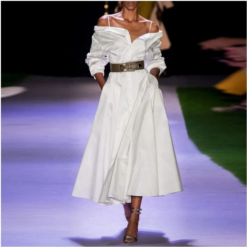
2021 New Style Dress Women Casual Shirt Collar Dress Sexy Summer Solid Dresses For Lady 