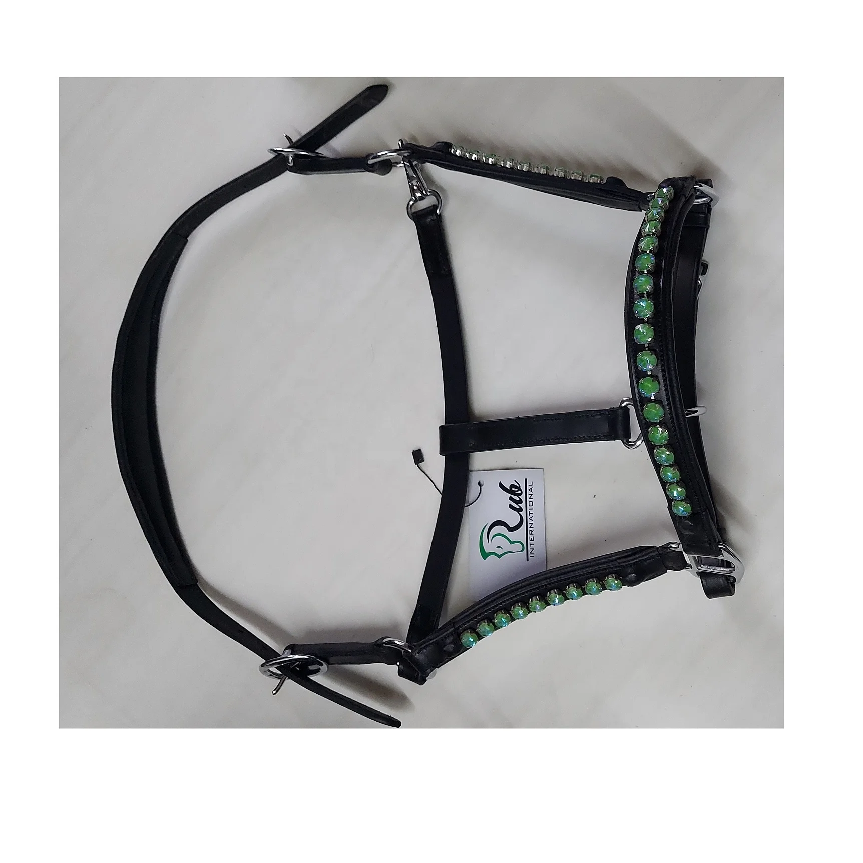 Black Leather Horse Halter Kellyy Green Brass Fitting Horse Halter Genuine leather Horse Padded Halter Fancy Stitched Leather Ho