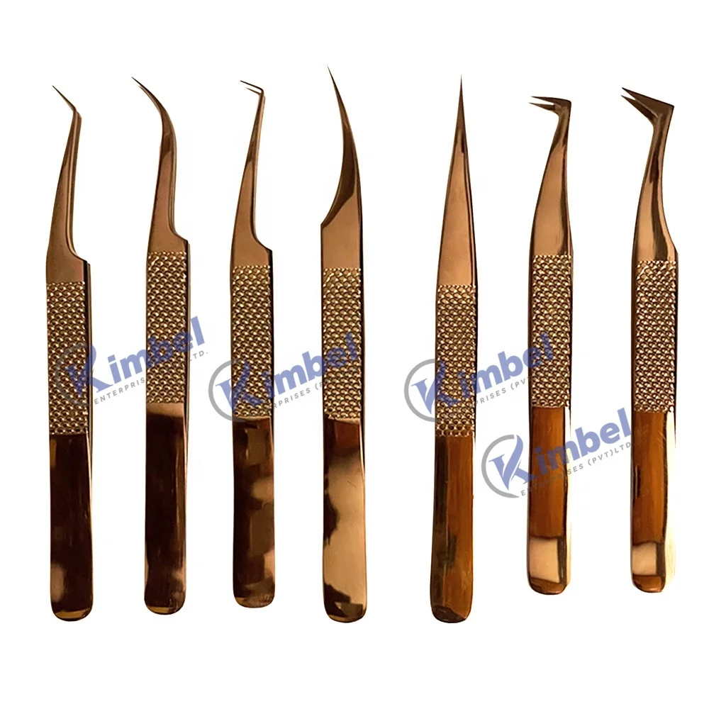 Eyelash Extension Tweezers Set Beauty Tools Eyelash Kit With Customize Gold and Black Color Fiber Tip