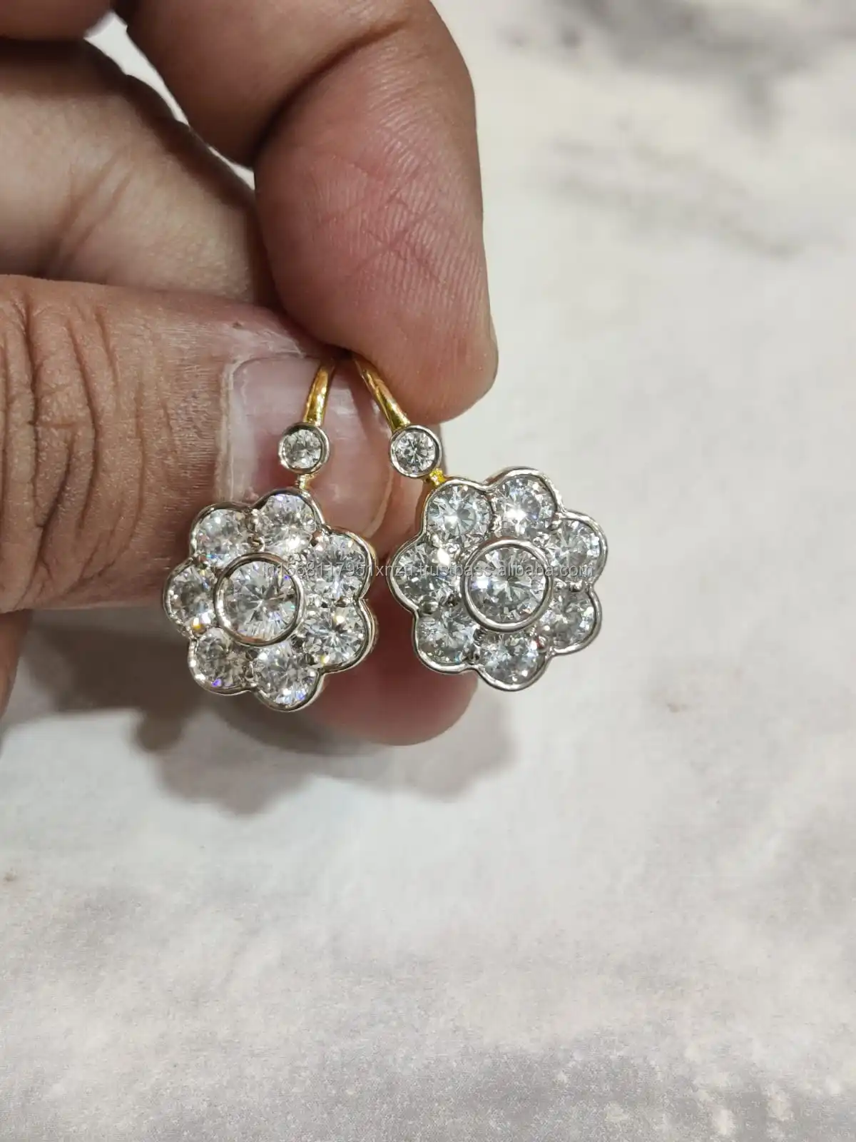 Buy Stylish Designed 2.2CT Antique Floral Flower Diamond Cluster Wedding Dangle Earrings 14K Yellow Gold