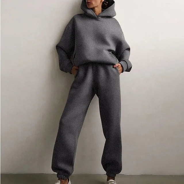custom  fleeced sweat pant and hoodie jogging suit sets Winter solid plain women custom tracksuit  custom unisex sweatsuit set