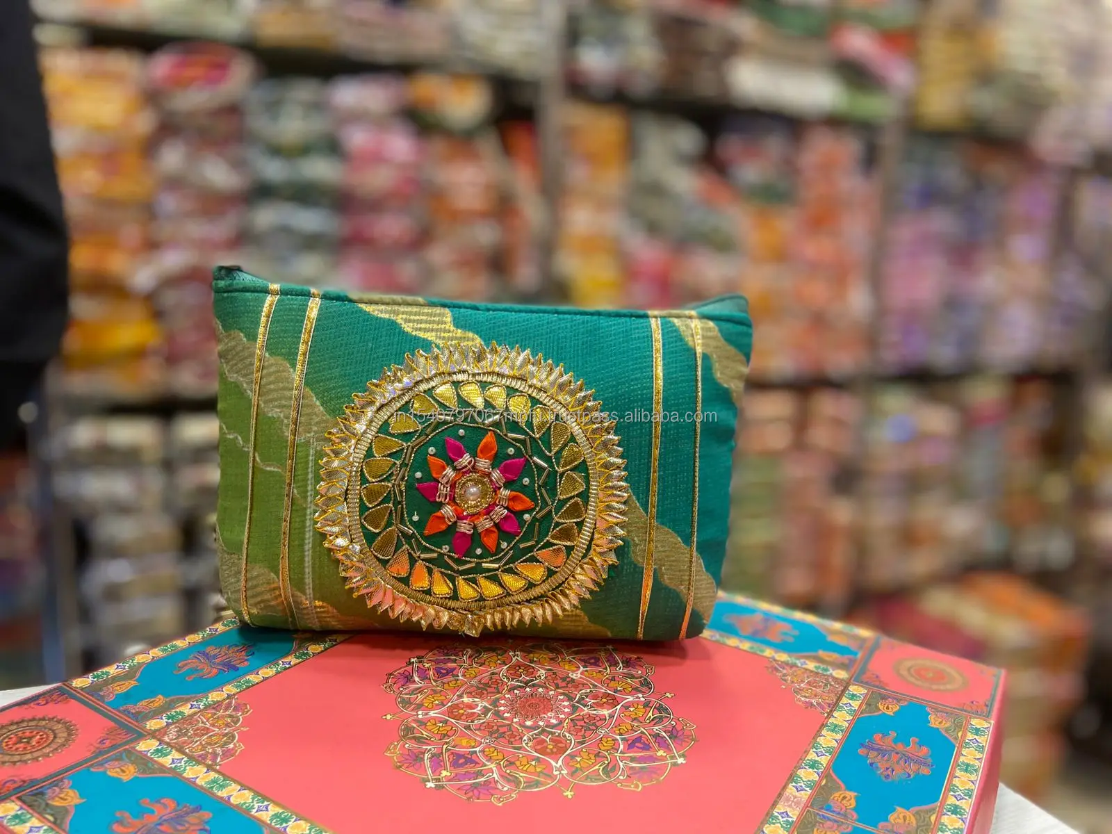 Embroidered Latest Design Women Wedding Gift Handbag Coin Pouch Bags Handmade Gota Pati Work Ethnic Indian Party Festival Potli