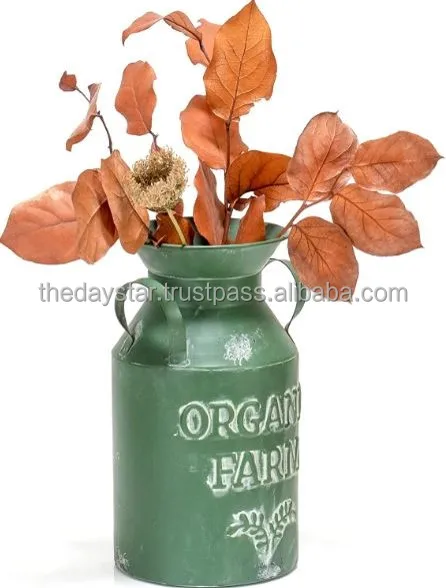 Customizable Modern Green Metal Iron Milk Can Planter Small Table Top for Home and Garden Decor for Nursery Flower Pot