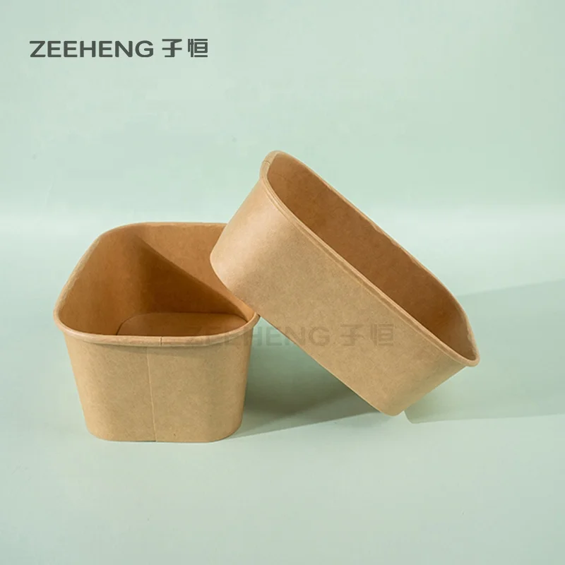 ZEEHENG Disposable Kraft Paper Rectangular Salad Bowls Soup Bowl With Lid
