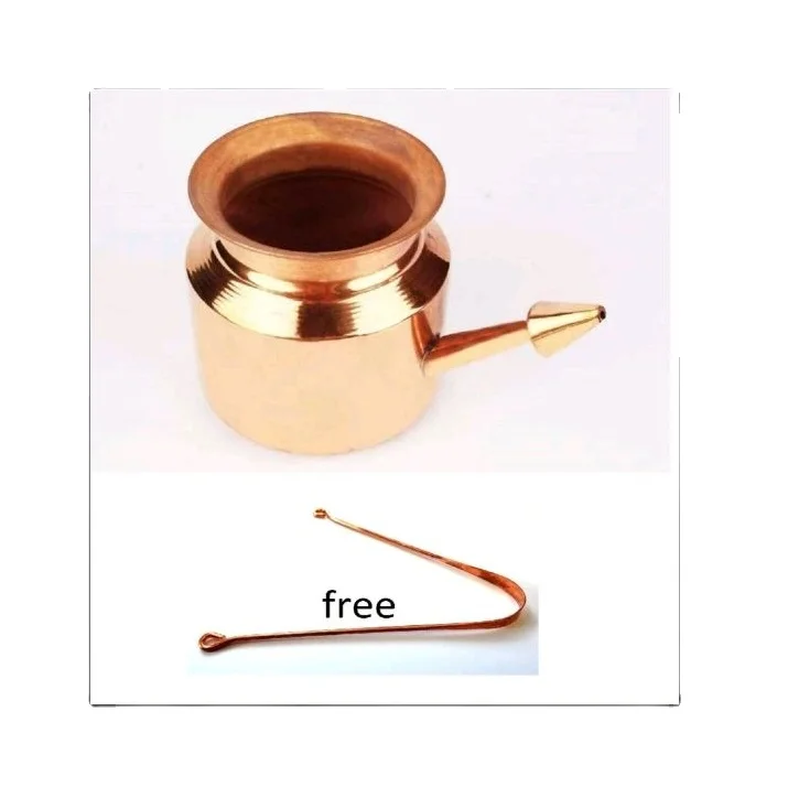 Pure Copper Neti Lota Ramjhara Prayer Kalash with Tongue Cleaner Pure Copper Hindu Handmade Pooja Item Pot 300ml/10 FL OZ