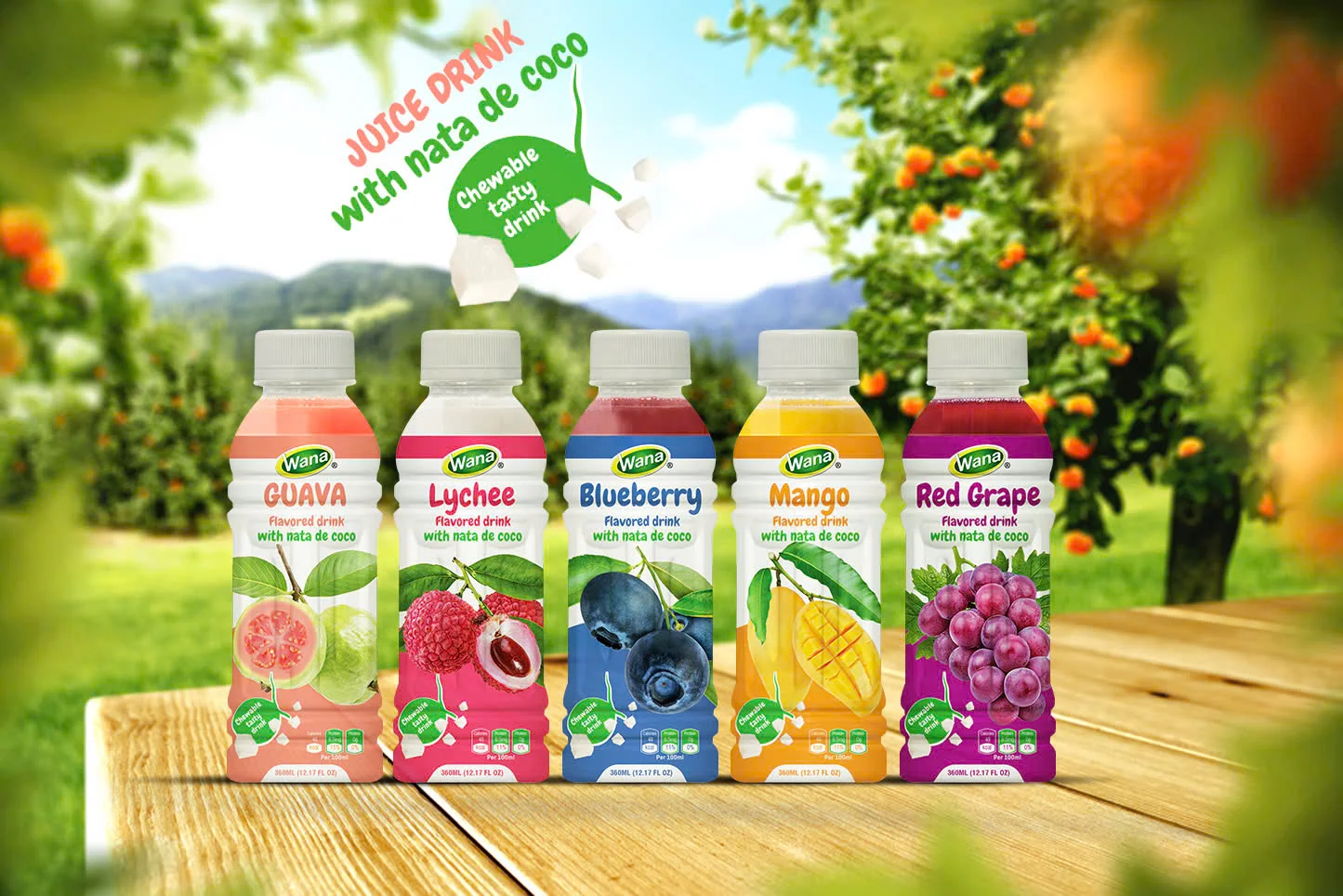 Pure Private Label Beverage Manufacturer Fruit And Vegetable Juice Grape Juice With Nata De Coco in 360ml Pet Bottle