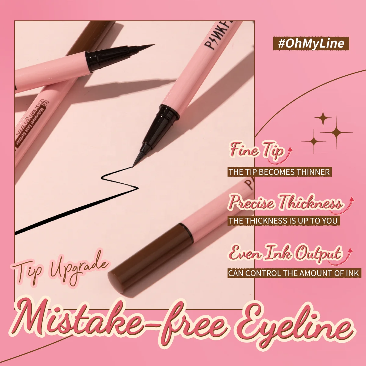 PINKFLASH PF-E01 Waterproof Liquid Eyeliner Long Wear Quick Dry Eyeliner Pen Black Brown