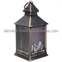 Vintage Christmas Lantern Fireplace Flickering Lantern Tabletop Night Light Christmas Holiday Hanging Decor for Indoor Yards