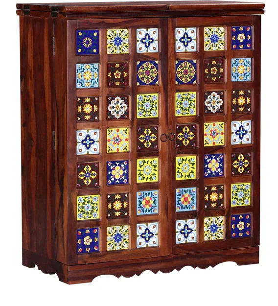 Industrial Vintage Bar Cabinet Indian Sheesham Wood High End Bar Cabinet Jodhpur Handmade Wine Bottle Storage Racks Bar Cabinet