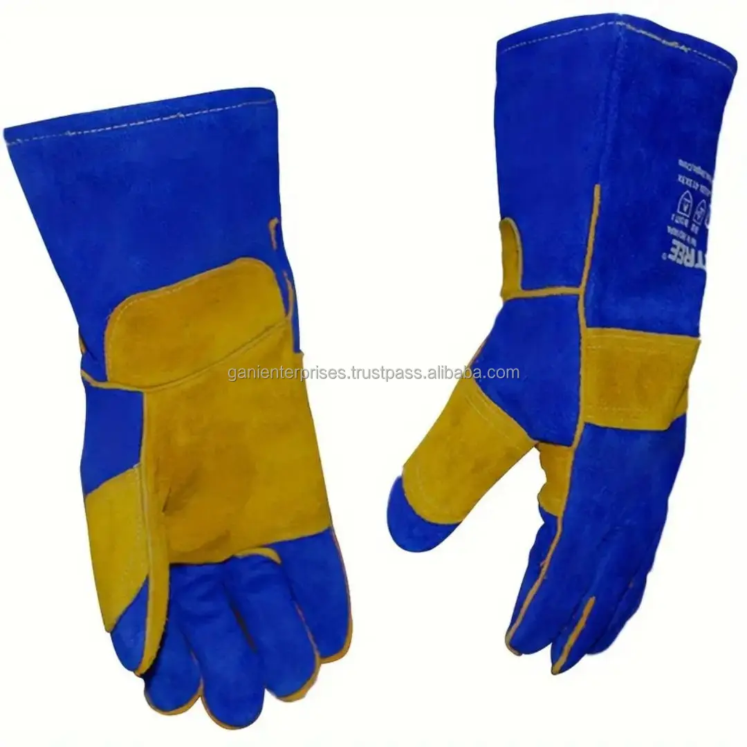 14-Inch Premium Faux Leather Welding Gloves, Durable Safety Gear for BBQ, Grill, Oven, Stove - Blue Leather gloves from Pakistan