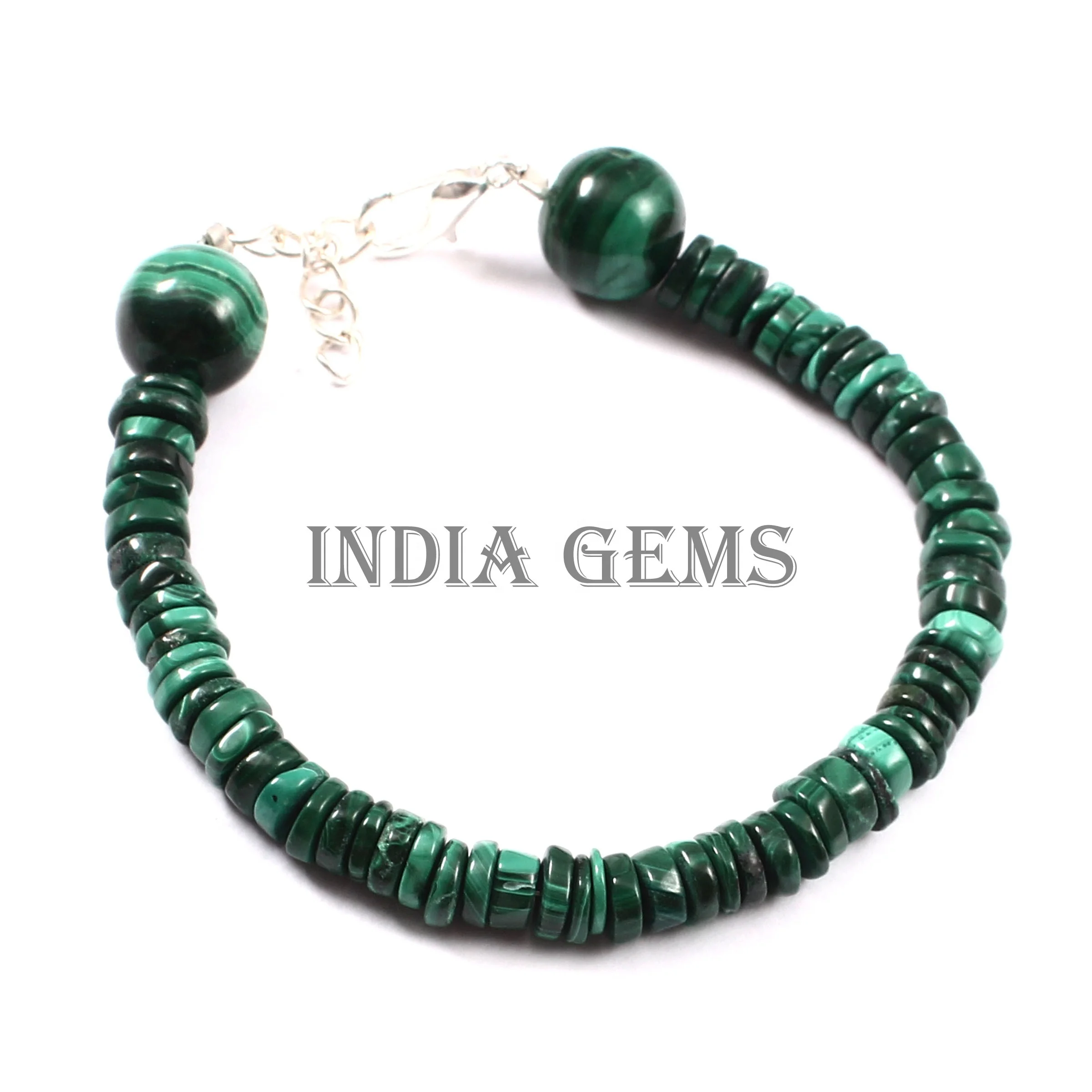 Natural Malachite Bracelet Beaded Gemstone Washer 925 Silver Jewelry Bracelet Malachite Healing Stone Adjustable Bracelets Gift