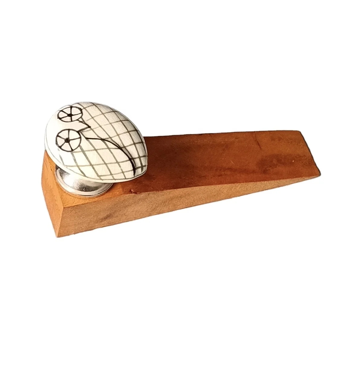 Wooden Door Stopper With Ceramic Owl Knobs