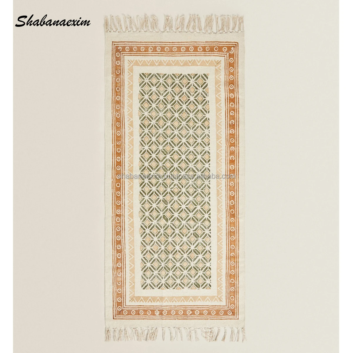 Rug Tufted Cotton Eco-Friendly Designer Handmade Printed Cotton Carpets with Fringe Runner Rugs