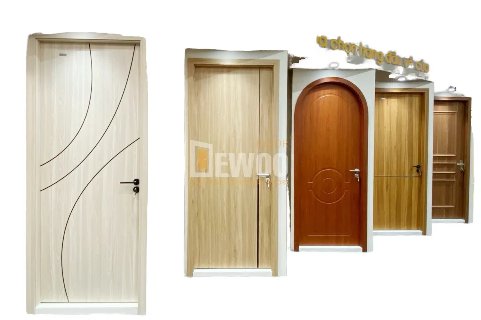 DEWOO Arched WPC PVC Film Door Modern Style Cheap Price for Living Room/Toilet Wooden Plastic Manual Opening Exterior Home Use