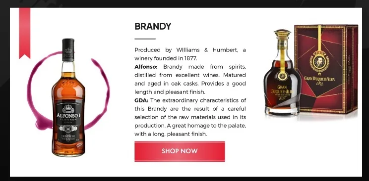 Aged 3 Years Distilled Wine Spirits Bottle Packaging Jerez American Oak Casks 36% Alfonso XIII Brandy