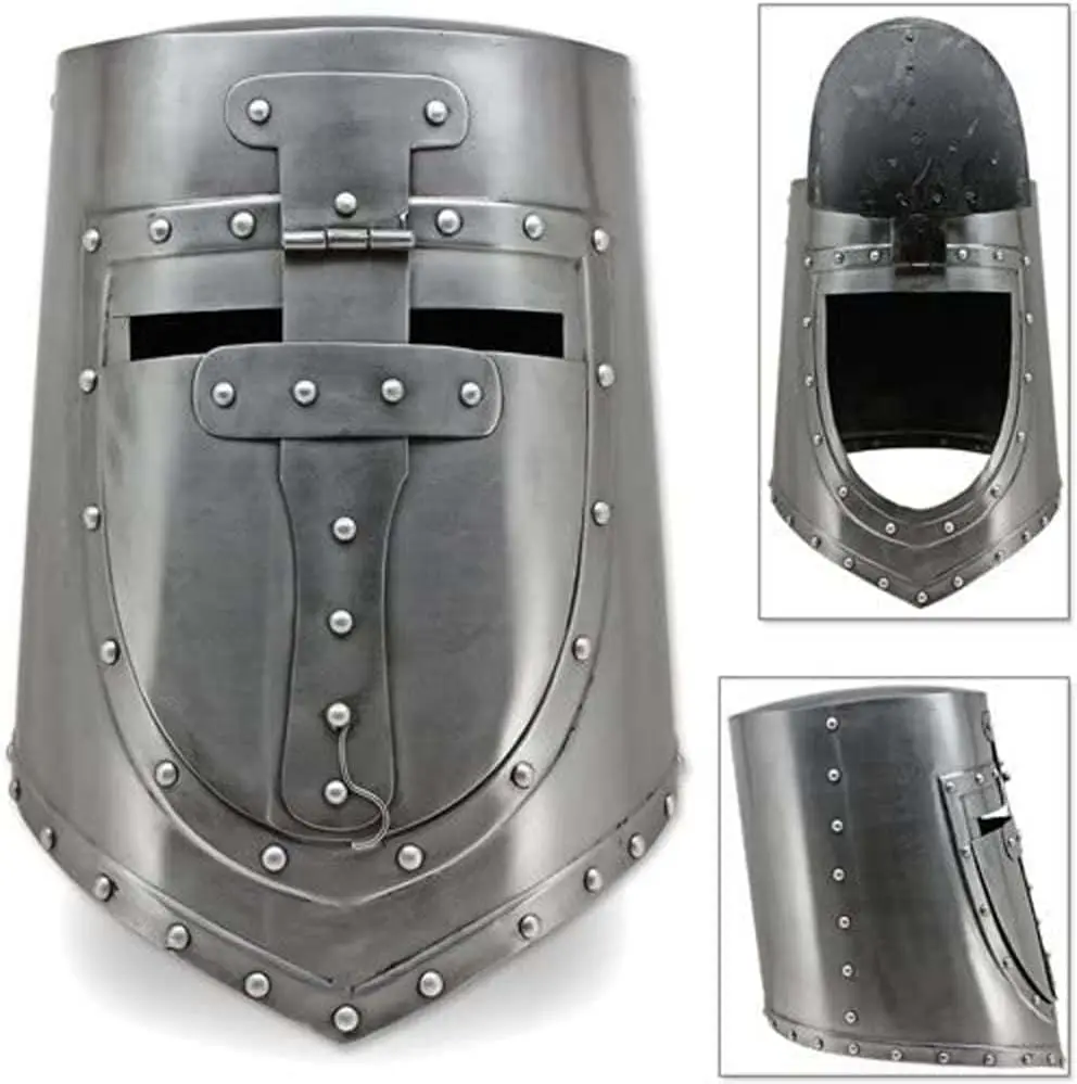 Visored Great Crusaders Helmet |German & European Closed Helm |Flat Top Plate Armor Helmets |18G Steel Armor Helmet Halloween