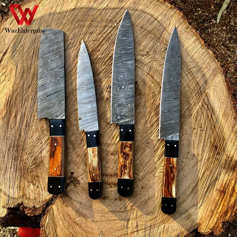 Chef Set Knifes Custom Handmade Damascus Steel Chef Set Professional Chef Set
