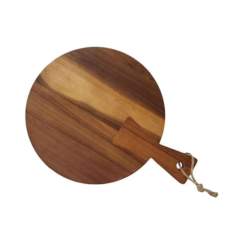 Круглая разделочная доска из дерева акации премиум-класса с ручкой, аксессуары для отелей и ресторанов