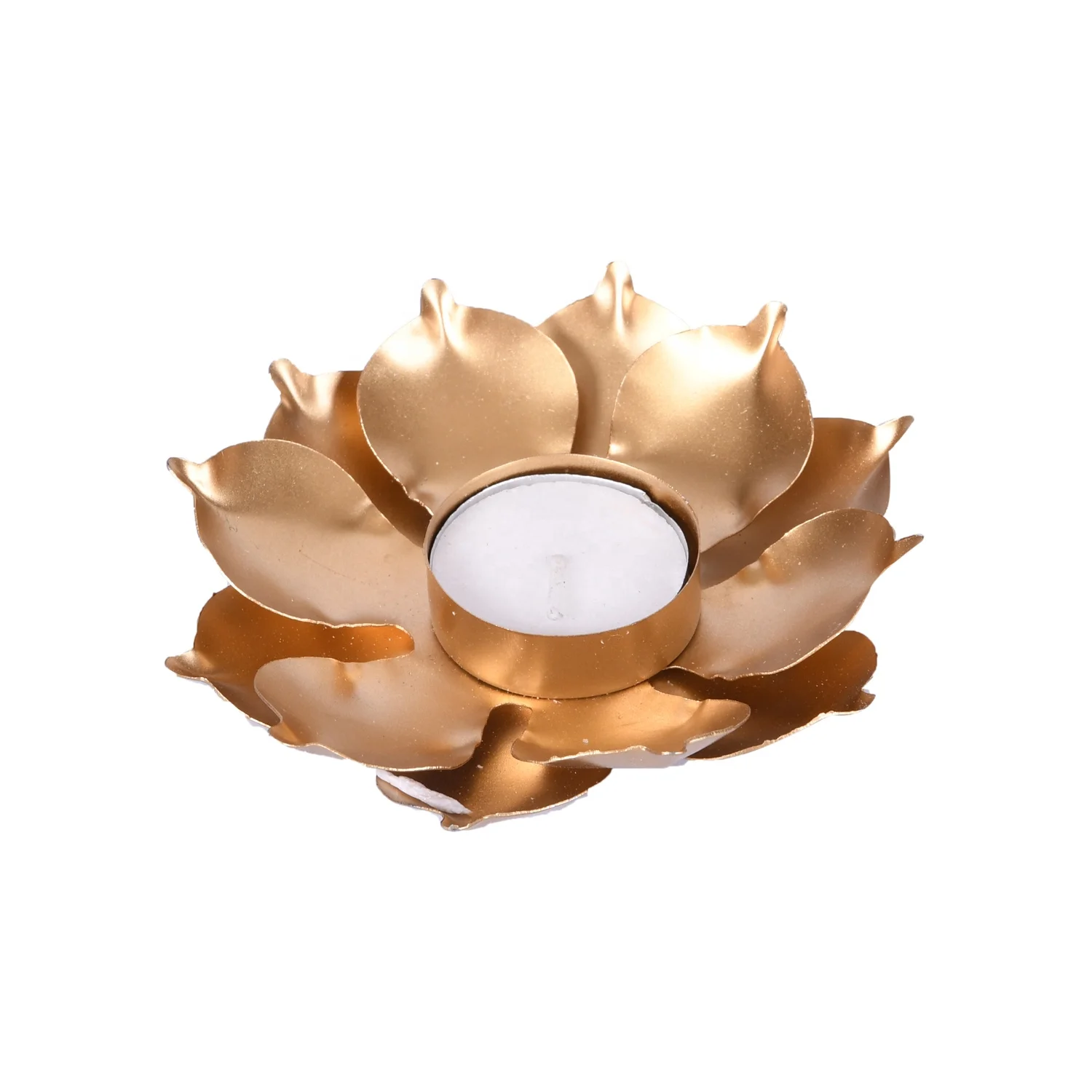 Handcrafted Tabletop Iron Lotus Flower Tealight Candle Holder Elegant Stand for Home Decoration and Candle Jars