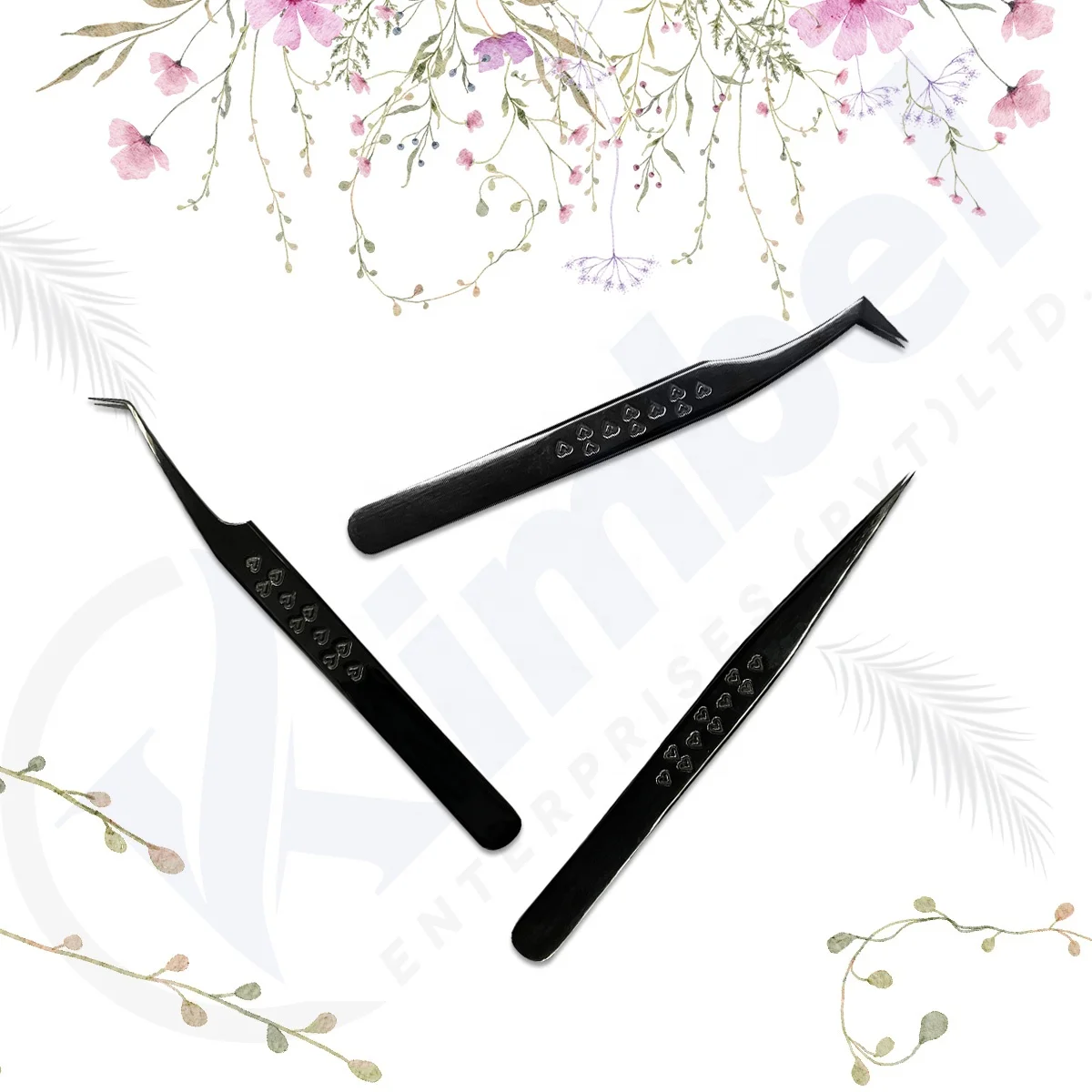 Eyelash Extension Tweezers Set Beauty Tools Eyelash Kit With Customize Gold and Black Color Fiber Tip