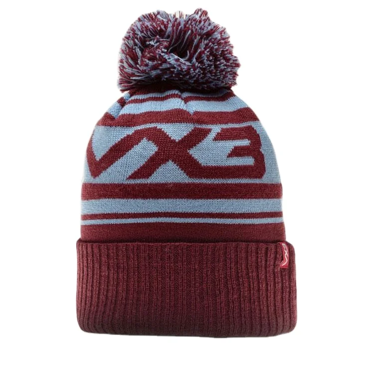Wool KIMTEX winter custom logo acrylic striped slouch embroidery cuff pom pom skull beanie cap