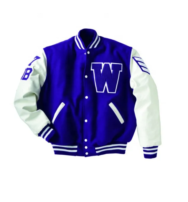 Chenille embroidery robber logo 3d design Custom made Baseball Jacket Navy Blue Wool & Leather Varsity Letterman Bomber