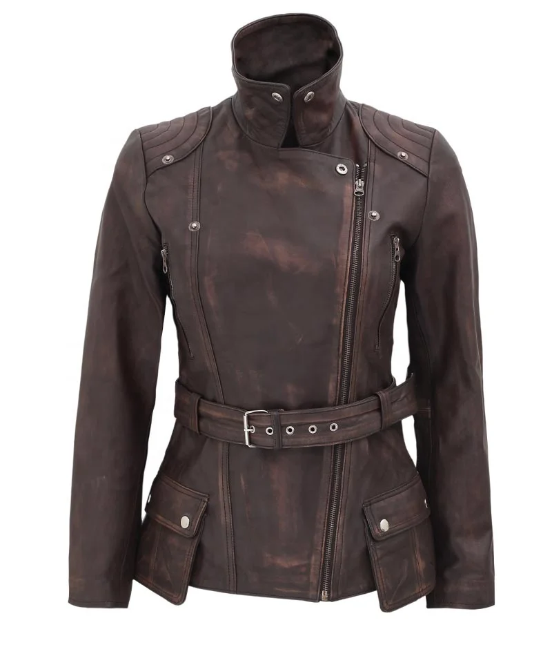 Genuine Buffalo Leather Jacket Customized Design Golden Brown Color Women Biker Leather Fashion Jacket