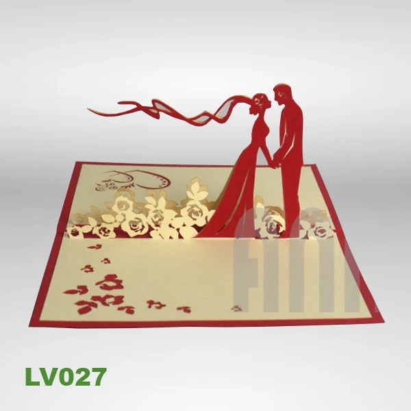 High Quality 3D Handmade Pop-Up Wedding Invitation Card with Envelope Custom Printed Couples Handicraft Christmas Occasions Sale