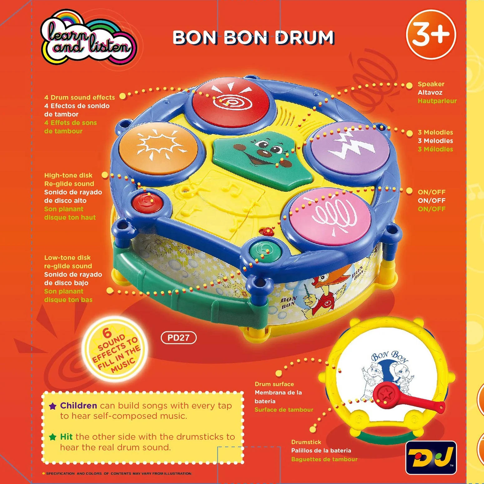 Custom educational toy for kids drum toy with stick