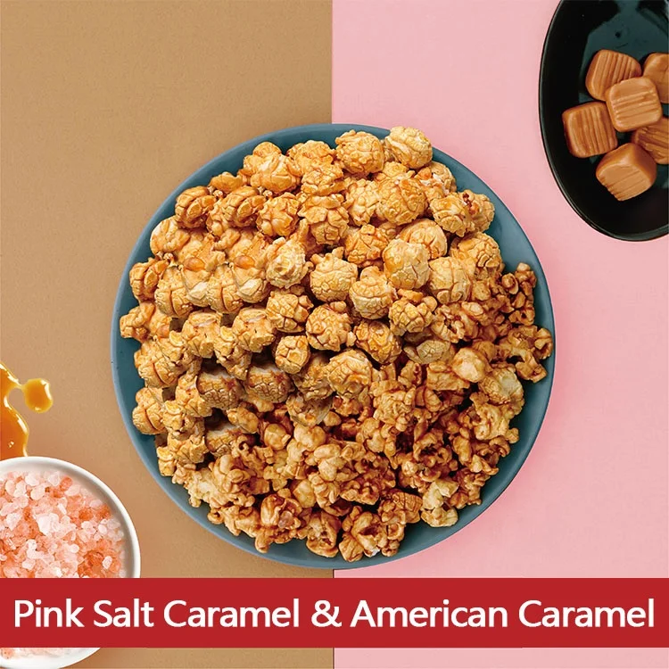 Free Sample Available Grain Snack Popcorn Pink Salt Caramel & American Caramel Flavor Wholesale Snacks