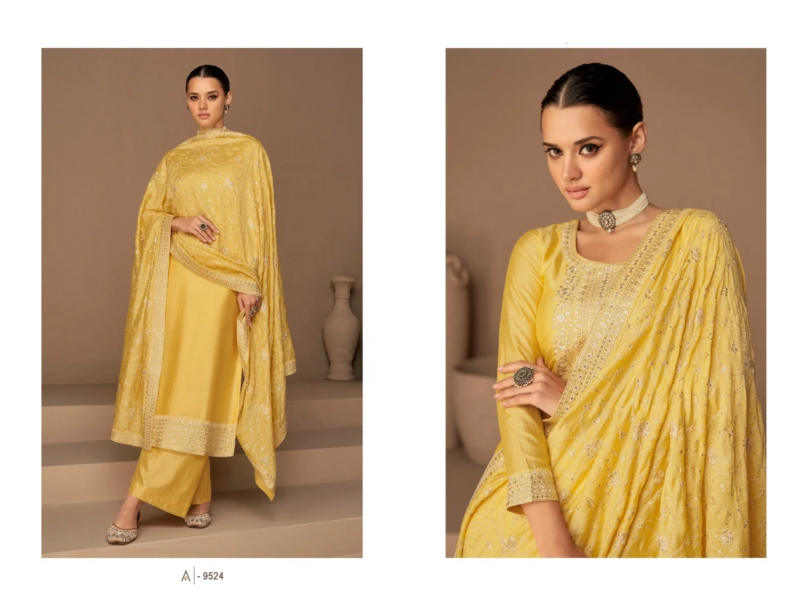 Indian and Pakistani Ethnic Clothing Women Real Chinon Premium Quality Latest Design Work Allover Best Seller Wholesale Price