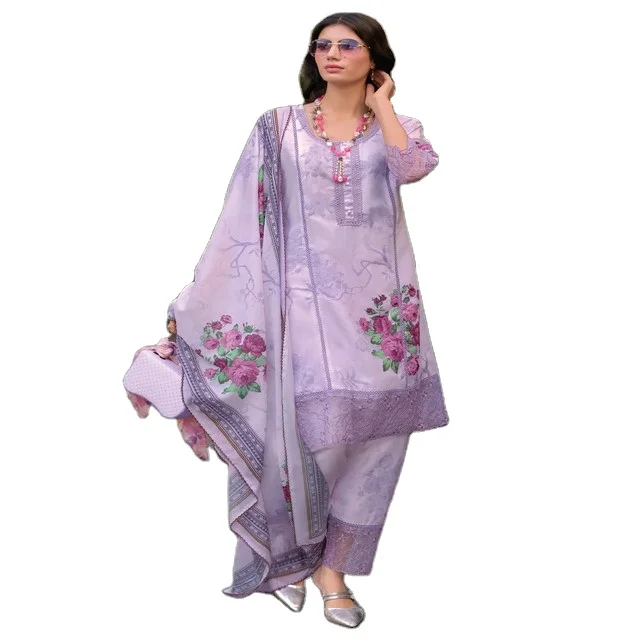 Floral Digital Print Embroidered Cotton Straight Above Knee Length Kurti Pent Set Available At Online And You Can Buy Wholesale