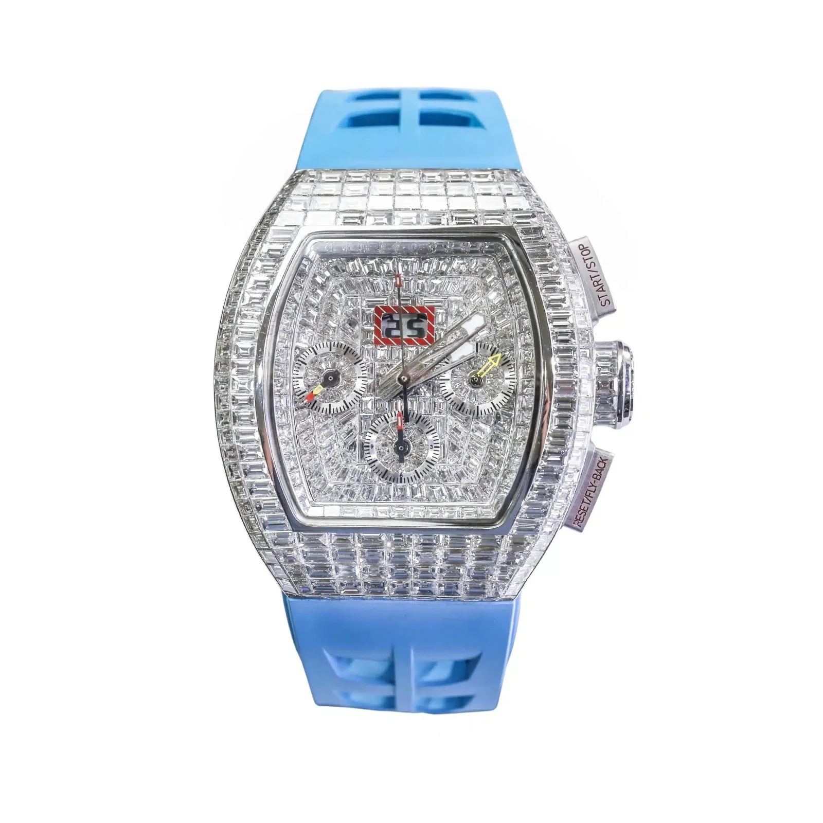 Highly Recommended Moissanite Diamond Watch Men Women Mechanical Bugatti Watch With Black Band Glass Dial Day Function Factory