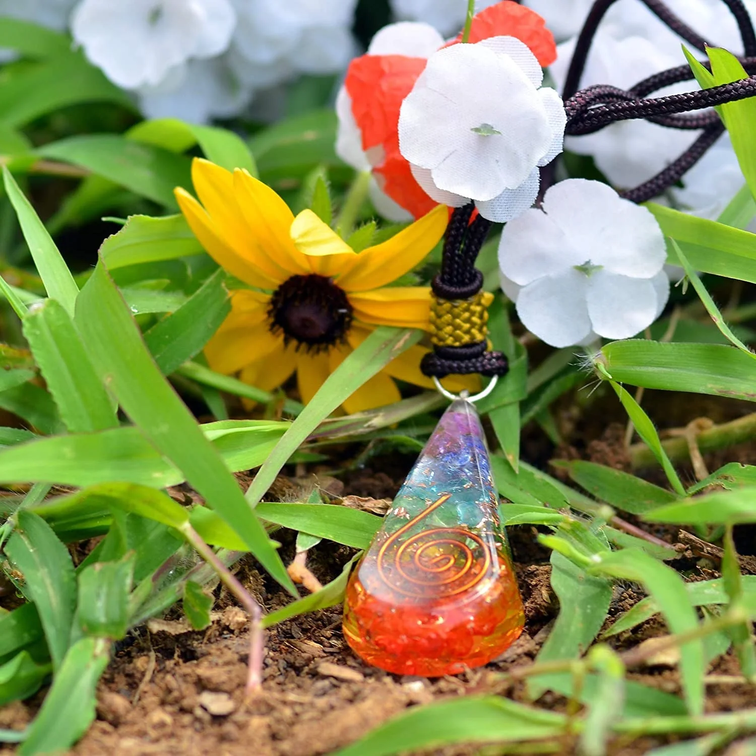7 Chakra Orgone Eye Drop Pendant With Adjustable Cord