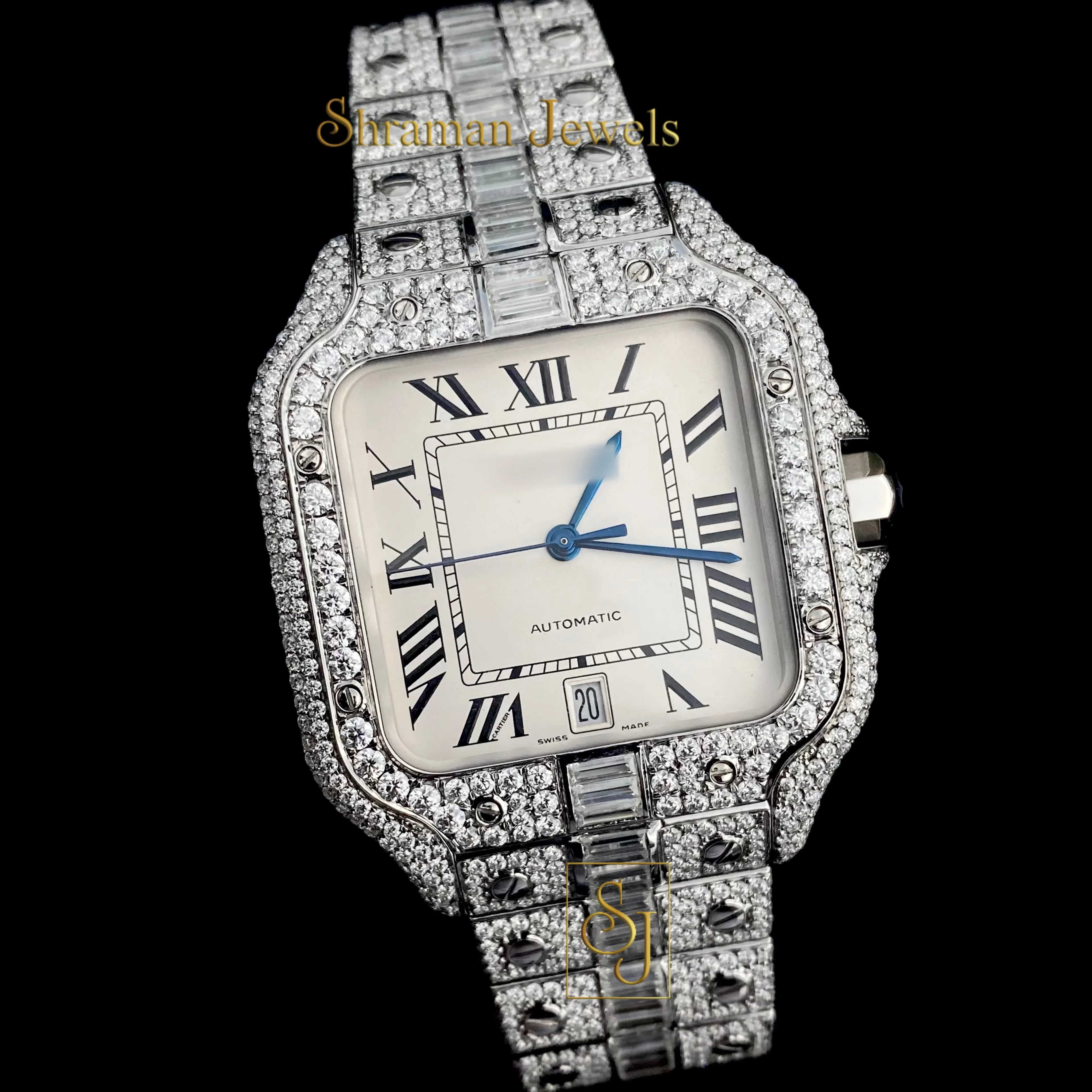 Luxury Iced Out Watch With Moissanite Baguette Cutting Diamonds & Round Brilliant Diamonds For Men Gifting Hip Hop Collection