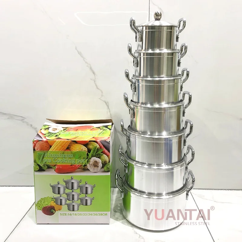 Best Selling Heavy 6.2KG Casserole Soup Pots Satin Finished Cooking Pot Cookware Set In Kitchen 14pcs Aluminum Cooking Pot Set