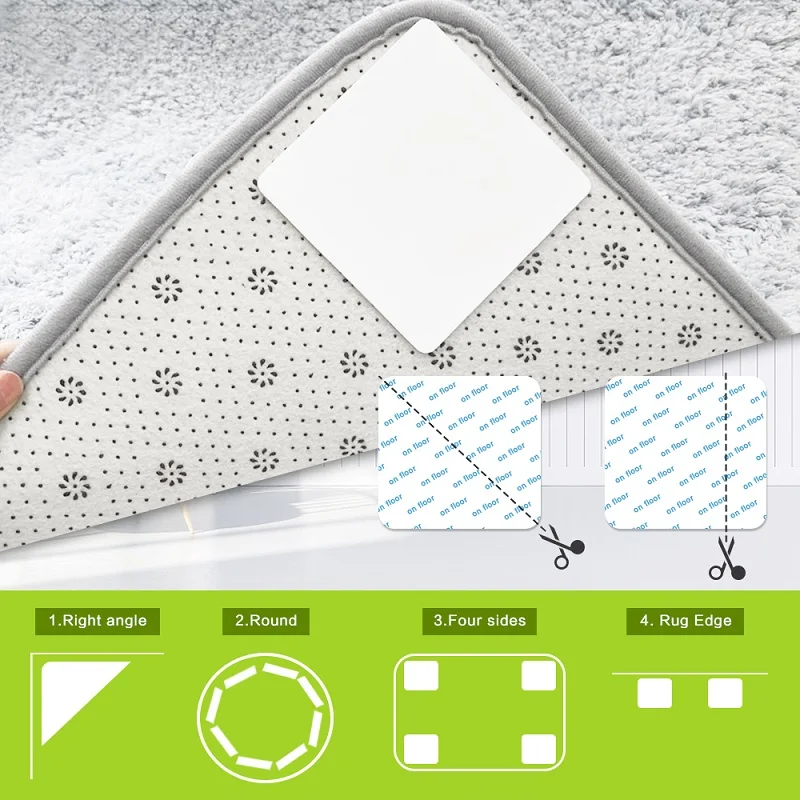 4Pcs Reusable Anti-Curling Carpet Gripper Vacuum Tech Anti-Slip Rug Grips Washable Rug Pads & Protectors to Keep Rug in Place